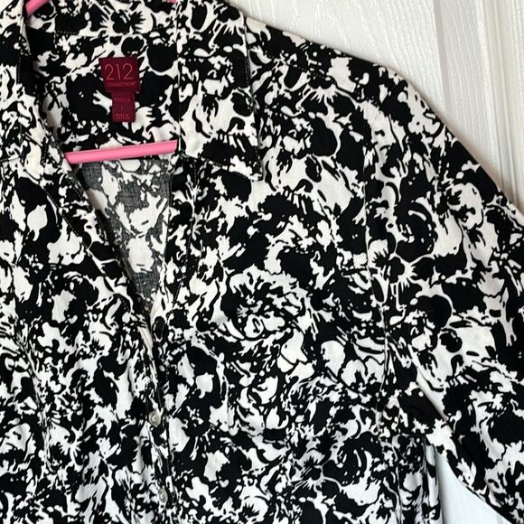 212 collection Women’s Black White Print 3/4 Sleeve Stretch Button Down Blouse L - Picture 4 of 16